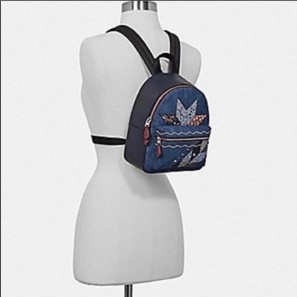 COACH MINI CHARLIE Denim Leather BACKPACK W/ STAR PATCHWORK Rare main image 4